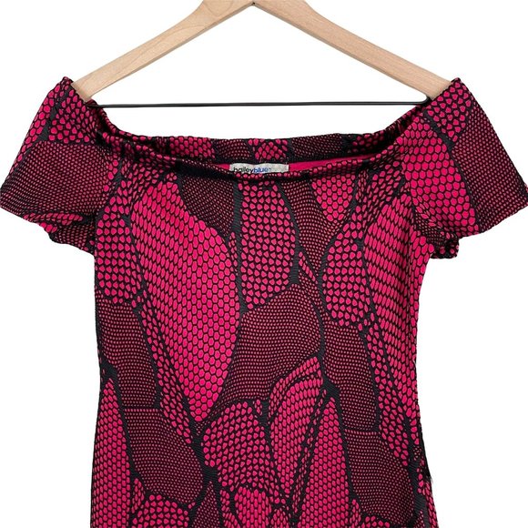 Bailey Blue pink black fuchsia flocked off shoulder bodycon dress medium MSRP 80 - Picture 6 of 12